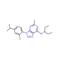 CCC(CC)Nc1nc(C)nc2c1nnn2-c1ccc(C(C)C)cc1Br ZINC000013794750