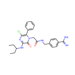 CCC(CC)Nc1nc(Cl)c(-c2ccccc2)n(CC(=O)NCc2ccc(C(=N)N)cc2)c1=O ZINC000013526975