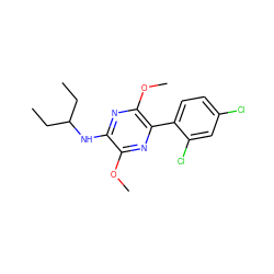 CCC(CC)Nc1nc(OC)c(-c2ccc(Cl)cc2Cl)nc1OC ZINC000072176404