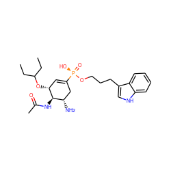 CCC(CC)O[C@@H]1C=C([P@@](=O)(O)OCCCc2c[nH]c3ccccc23)C[C@H](N)[C@H]1NC(C)=O ZINC000169344627