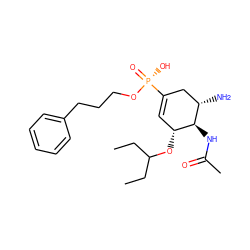 CCC(CC)O[C@@H]1C=C([P@@](=O)(O)OCCCc2ccccc2)C[C@H](N)[C@H]1NC(C)=O ZINC000169344626