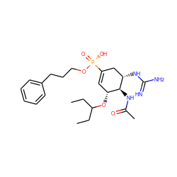 CCC(CC)O[C@@H]1C=C([P@@](=O)(O)OCCCc2ccccc2)C[C@H](NC(=N)N)[C@H]1NC(C)=O ZINC000169344630