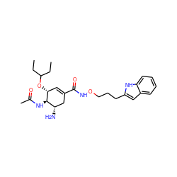 CCC(CC)O[C@@H]1C=C(C(=O)NOCCCc2cc3ccccc3[nH]2)C[C@H](N)[C@H]1NC(C)=O ZINC000299836782