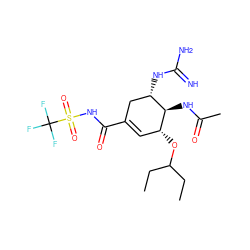 CCC(CC)O[C@@H]1C=C(C(=O)NS(=O)(=O)C(F)(F)F)C[C@H](NC(=N)N)[C@H]1NC(C)=O ZINC000299826179