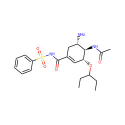 CCC(CC)O[C@@H]1C=C(C(=O)NS(=O)(=O)c2ccccc2)C[C@H](N)[C@H]1NC(C)=O ZINC000299837720