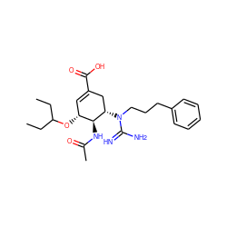 CCC(CC)O[C@@H]1C=C(C(=O)O)C[C@H](N(CCCc2ccccc2)C(=N)N)[C@H]1NC(C)=O ZINC000299836923