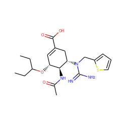 CCC(CC)O[C@@H]1C=C(C(=O)O)C[C@H](N(Cc2cccs2)C(=N)N)[C@H]1NC(C)=O ZINC000299833050