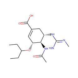 CCC(CC)O[C@@H]1C=C(C(=O)O)C[C@H](N/C(N)=N/C)[C@H]1NC(C)=O ZINC000169311067