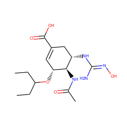 CCC(CC)O[C@@H]1C=C(C(=O)O)C[C@H](N/C(N)=N/O)[C@H]1NC(C)=O ZINC000169311074
