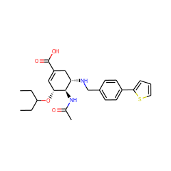 CCC(CC)O[C@@H]1C=C(C(=O)O)C[C@H](NCc2ccc(-c3cccs3)cc2)[C@H]1NC(C)=O ZINC000213848929