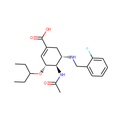 CCC(CC)O[C@@H]1C=C(C(=O)O)C[C@H](NCc2ccccc2F)[C@H]1NC(C)=O ZINC000213841837