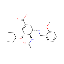 CCC(CC)O[C@@H]1C=C(C(=O)O)C[C@H](NCc2ccccc2OC)[C@H]1NC(C)=O ZINC000213848581