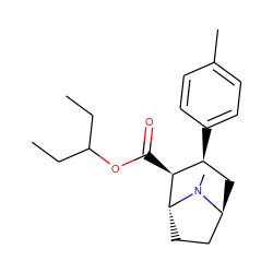 CCC(CC)OC(=O)[C@H]1[C@@H](c2ccc(C)cc2)C[C@H]2CC[C@H]1N2C ZINC000100728751