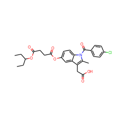 CCC(CC)OC(=O)CCC(=O)Oc1ccc2c(c1)c(CC(=O)O)c(C)n2C(=O)c1ccc(Cl)cc1 ZINC000013862795