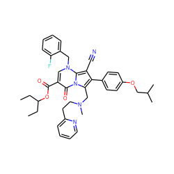 CCC(CC)OC(=O)c1cn(Cc2ccccc2F)c2c(C#N)c(-c3ccc(OCC(C)C)cc3)c(CN(C)CCc3ccccn3)n2c1=O ZINC000027324581