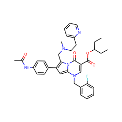 CCC(CC)OC(=O)c1cn(Cc2ccccc2F)c2cc(-c3ccc(NC(C)=O)cc3)c(CN(C)CCc3ccccn3)n2c1=O ZINC000026272849