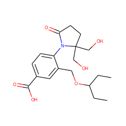 CCC(CC)OCc1cc(C(=O)O)ccc1N1C(=O)CCC1(CO)CO ZINC000084653805