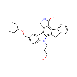 CCC(CC)OCc1ccc2c(c1)c1c3c(c4c(c1n2CCCO)Cc1ccccc1-4)C(=O)NC3 ZINC000013530106