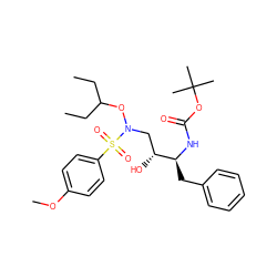 CCC(CC)ON(C[C@@H](O)[C@H](Cc1ccccc1)NC(=O)OC(C)(C)C)S(=O)(=O)c1ccc(OC)cc1 ZINC000014946331