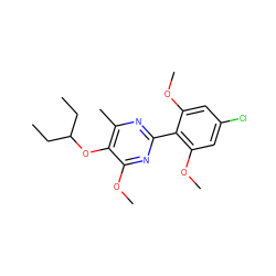 CCC(CC)Oc1c(C)nc(-c2c(OC)cc(Cl)cc2OC)nc1OC ZINC000040973065