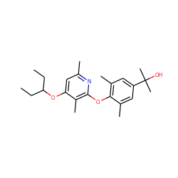 CCC(CC)Oc1cc(C)nc(Oc2c(C)cc(C(C)(C)O)cc2C)c1C ZINC000014975007