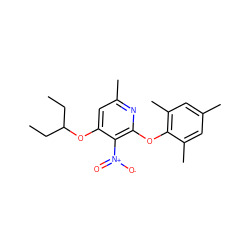 CCC(CC)Oc1cc(C)nc(Oc2c(C)cc(C)cc2C)c1[N+](=O)[O-] ZINC000014974964