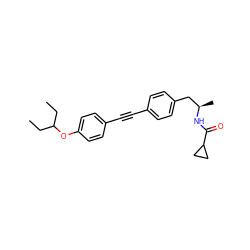 CCC(CC)Oc1ccc(C#Cc2ccc(C[C@@H](C)NC(=O)C3CC3)cc2)cc1 ZINC000113409668