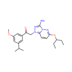 CCC(CC)Oc1ccc2n(n1)c(N)n[n+]2CC(=O)c1cc(OC)cc(C(C)C)c1 ZINC000115446444