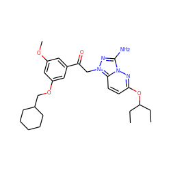 CCC(CC)Oc1ccc2n(n1)c(N)n[n+]2CC(=O)c1cc(OC)cc(OCC2CCCCC2)c1 ZINC000115444831