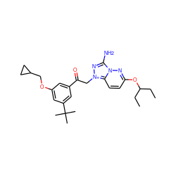 CCC(CC)Oc1ccc2n(n1)c(N)n[n+]2CC(=O)c1cc(OCC2CC2)cc(C(C)(C)C)c1 ZINC000115448529