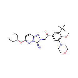 CCC(CC)Oc1ccc2nn(CC(=O)c3cc(N4CCOCC4)c(OC)c(C(C)(C)C)c3)c(=N)n2n1 ZINC000115491627