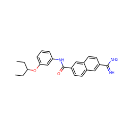 CCC(CC)Oc1cccc(NC(=O)c2ccc3cc(C(=N)N)ccc3c2)c1 ZINC000013532793