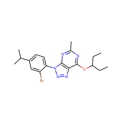 CCC(CC)Oc1nc(C)nc2c1nnn2-c1ccc(C(C)C)cc1Br ZINC000013794894