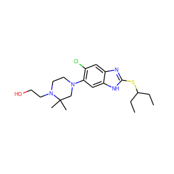 CCC(CC)Sc1nc2cc(Cl)c(N3CCN(CCO)C(C)(C)C3)cc2[nH]1 ZINC000040429146