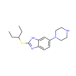 CCC(CC)Sc1nc2ccc(N3CCNCC3)cc2[nH]1 ZINC000029050425