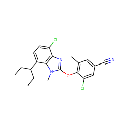 CCC(CC)c1ccc(Cl)c2nc(Oc3c(C)cc(C#N)cc3Cl)n(C)c12 ZINC000148599673