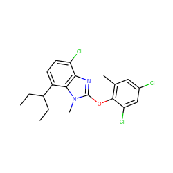 CCC(CC)c1ccc(Cl)c2nc(Oc3c(C)cc(Cl)cc3Cl)n(C)c12 ZINC000036518842