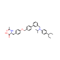 CCC(CC)c1ccc(N(Cc2cccc(-c3ccc(COc4ccc(C[C@H](NC(C)=O)C(=O)O)cc4)cc3)c2)C(C)C)cc1 ZINC000043195212