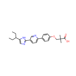 CCC(CC)c1cnc(-c2ccc(-c3ccc(OCC(C)(C)C(=O)O)cc3)nc2)[nH]1 ZINC000218543830