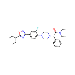 CCC(CC)c1nc(-c2ccc(N3CCN([C@H](C(=O)N(CC)CC)c4ccccc4)CC3)c(F)c2)no1 ZINC000103225267