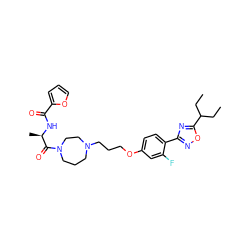 CCC(CC)c1nc(-c2ccc(OCCCN3CCCN(C(=O)[C@@H](C)NC(=O)c4ccco4)CC3)cc2F)no1 ZINC000027742647