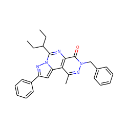 CCC(CC)c1nc2c(=O)n(Cc3ccccc3)nc(C)c2c2cc(-c3ccccc3)nn12 ZINC000028524381