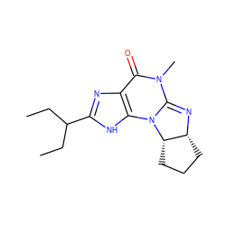 CCC(CC)c1nc2c([nH]1)N1C(=N[C@@H]3CCC[C@@H]31)N(C)C2=O ZINC000028221594