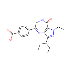 CCC(CC)c1nn(CC)c2c1N=C(c1ccc(C(=O)O)cc1)CNC2=O ZINC000096928080