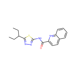 CCC(CC)c1nnc(NC(=O)c2ccc3ccccc3n2)s1 ZINC000002629008