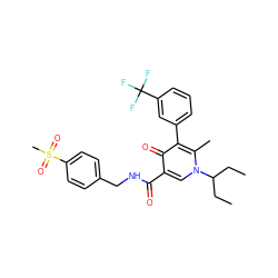 CCC(CC)n1cc(C(=O)NCc2ccc(S(C)(=O)=O)cc2)c(=O)c(-c2cccc(C(F)(F)F)c2)c1C ZINC000148875460