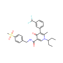 CCC(CC)n1cc(C(=O)NCc2ccc(S(C)(=O)=O)cc2)c(=O)c(-c2cccc(C(F)F)c2)c1C ZINC000148849704