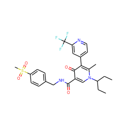 CCC(CC)n1cc(C(=O)NCc2ccc(S(C)(=O)=O)cc2)c(=O)c(-c2ccnc(C(F)(F)F)c2)c1C ZINC000148867868