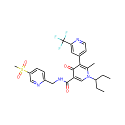 CCC(CC)n1cc(C(=O)NCc2ccc(S(C)(=O)=O)cn2)c(=O)c(-c2ccnc(C(F)(F)F)c2)c1C ZINC000149812122