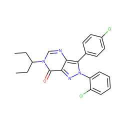 CCC(CC)n1cnc2c(-c3ccc(Cl)cc3)n(-c3ccccc3Cl)nc2c1=O ZINC000028568943